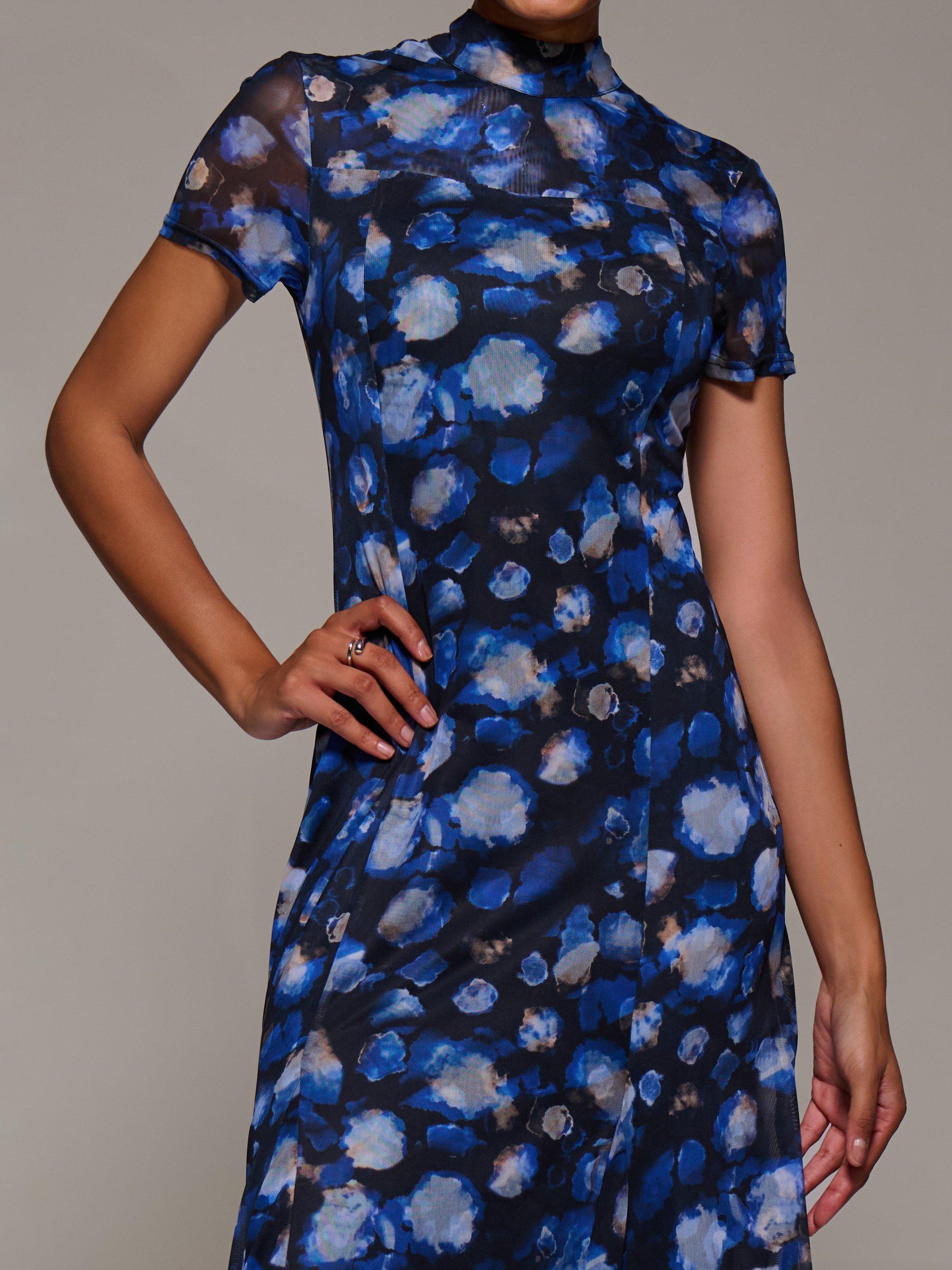 Product image 4 of 6, which shows Jolie Moi Turtle Neck Maxi Dress, Blue Abstract, 8
