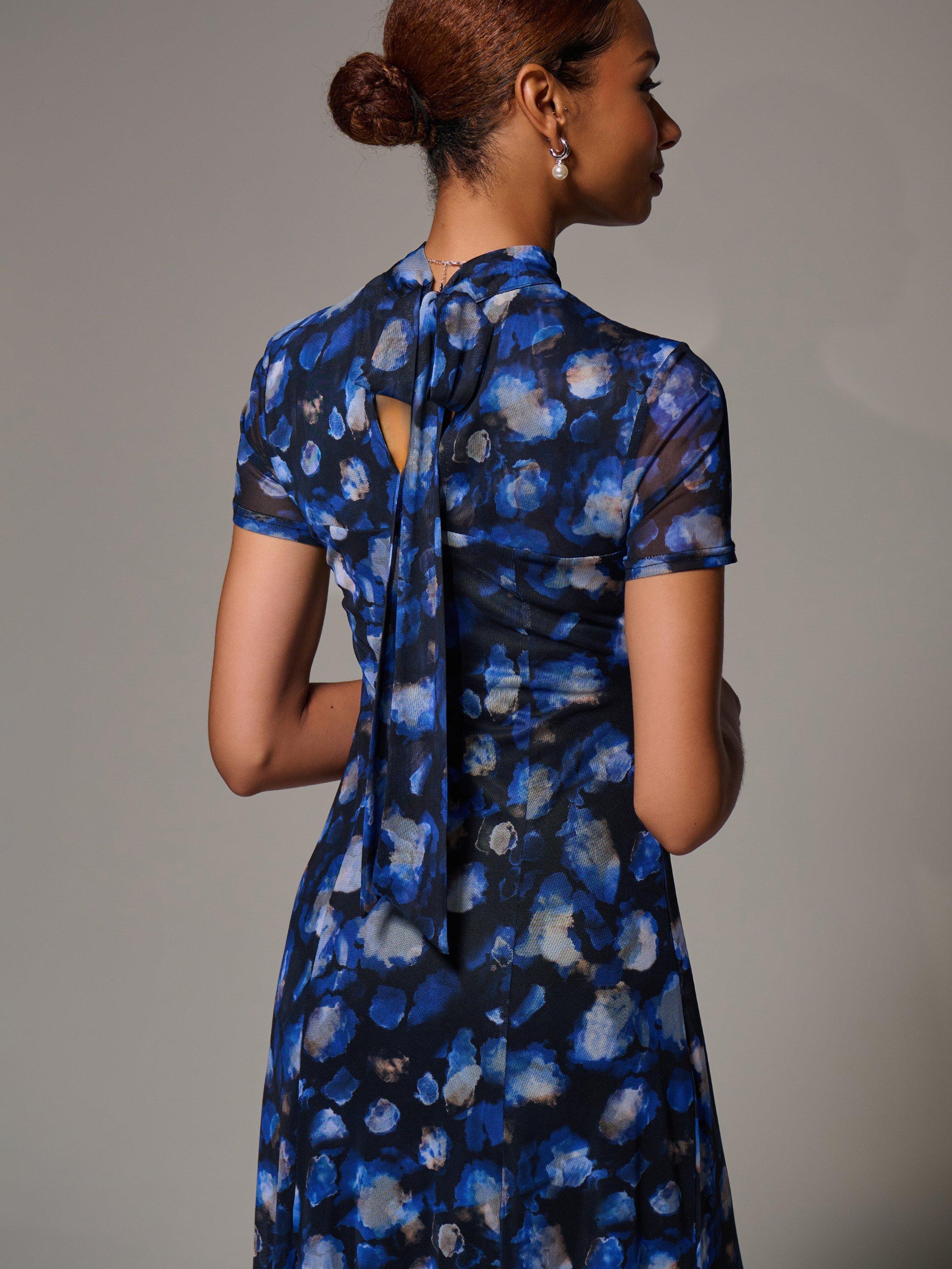 Product image 6 of 6, which shows Jolie Moi Turtle Neck Maxi Dress, Blue Abstract, 8