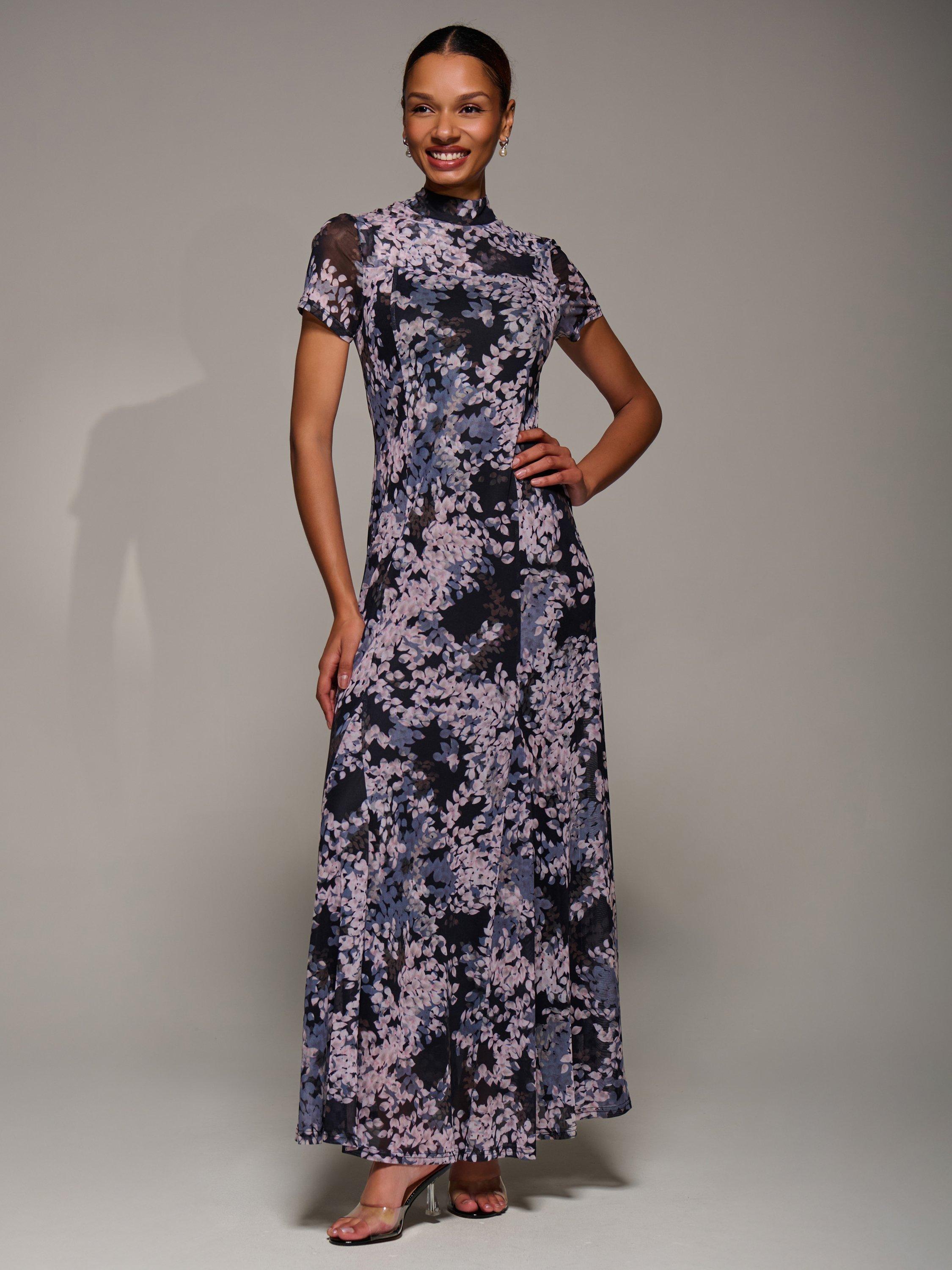 Product image 1 of 6, which shows Jolie Moi Abstract Turtleneck Maxi Dress, Black Abstract, 8