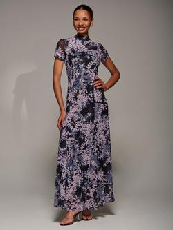 Jolie Moi Abstract Turtleneck Maxi Dress, Black Abstract, Black Abstract