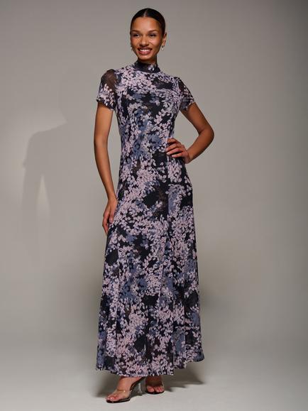 Jolie Moi Abstract Turtleneck Maxi Dress, Black Abstract, Black Abstract