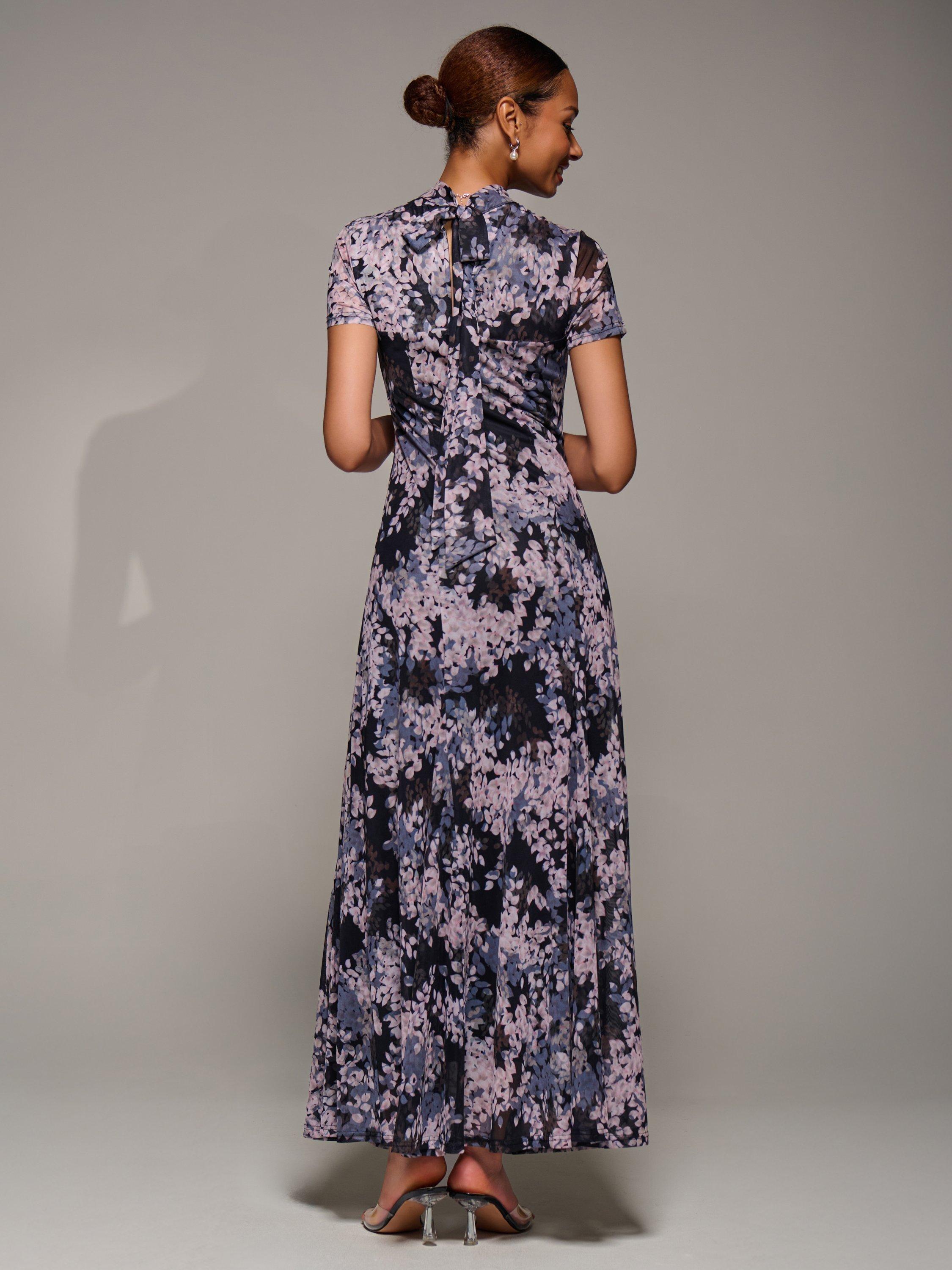 Product image 2 of 6, which shows Jolie Moi Abstract Turtleneck Maxi Dress, Black Abstract, 8