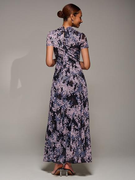 Jolie Moi Abstract Turtleneck Maxi Dress, Black Abstract - view 2, Black Abstract