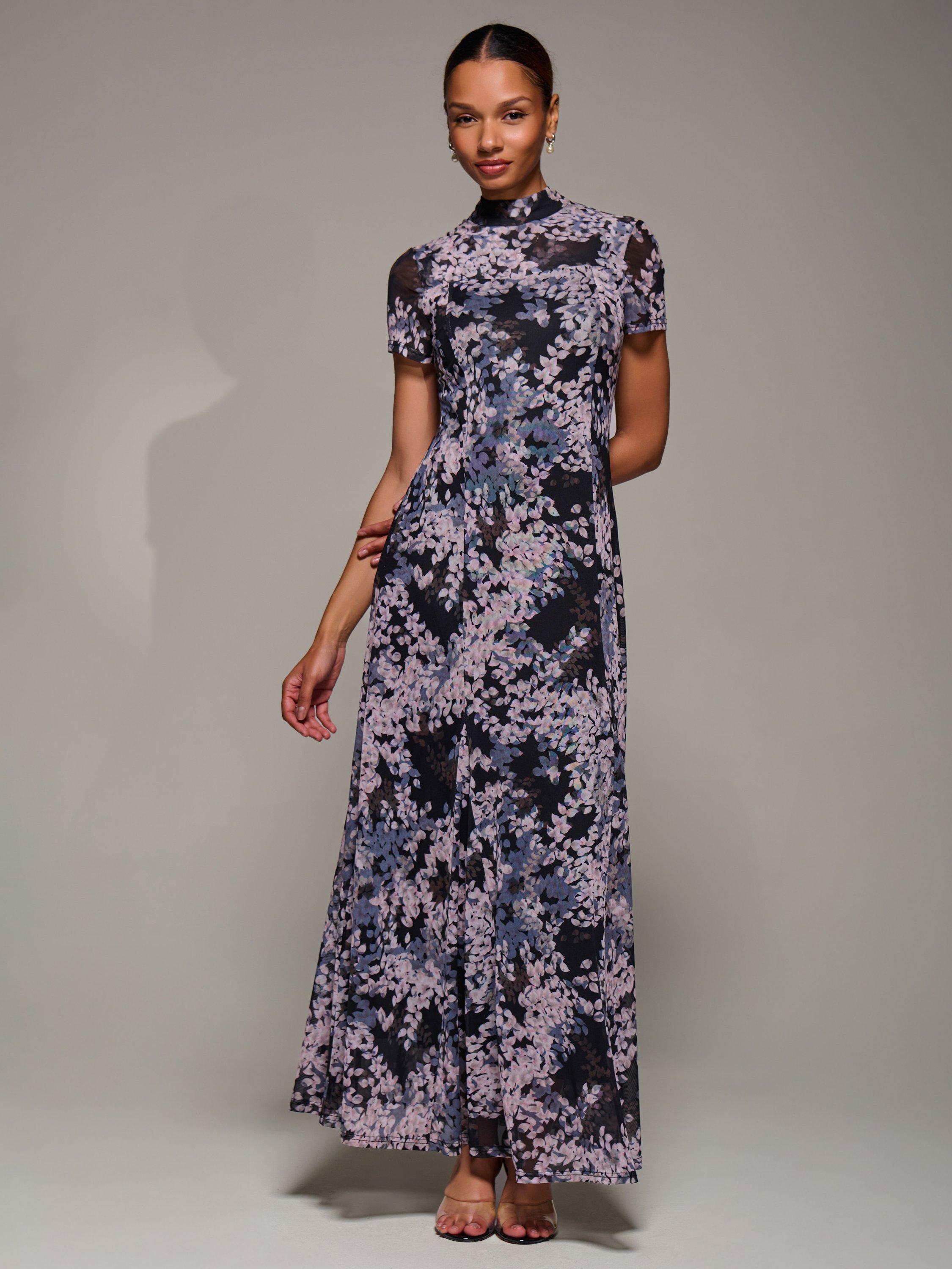 Product image 3 of 6, which shows Jolie Moi Abstract Turtleneck Maxi Dress, Black Abstract, 8