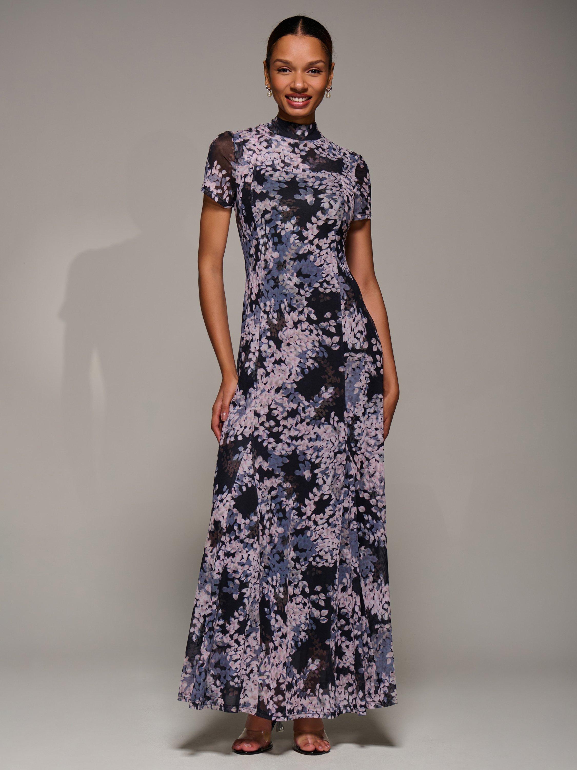 Product image 5 of 6, which shows Jolie Moi Abstract Turtleneck Maxi Dress, Black Abstract, 8