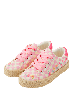 Angels by Accessorize Kids' Floral Check Lace-Up Trainers, Pink - view 2, Pink