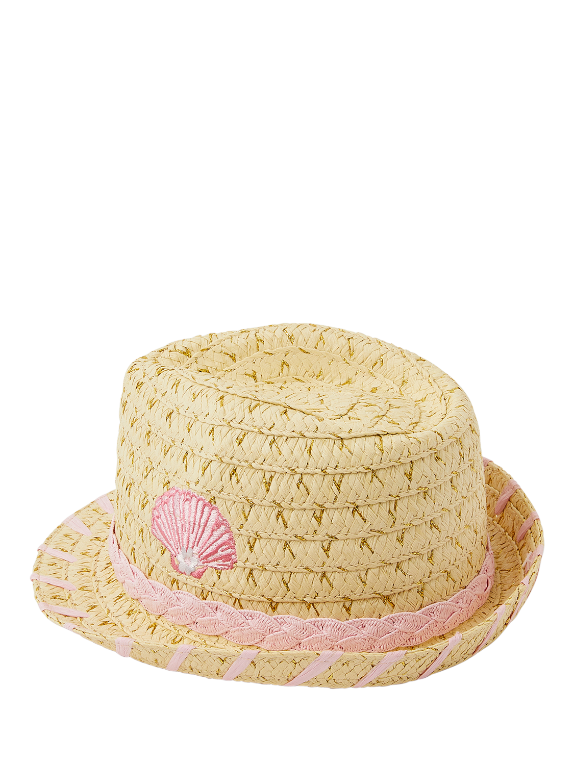 Product image 2 of 3, which shows Angels by Accessorize Kids' Seashell Straw Trilby Hat, Natural, 3-6 years