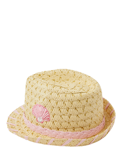 Angels by Accessorize Kids' Seashell Straw Trilby Hat, Natural - view 2, Natural