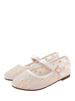 Angels by Accessorize Kids' Daisy Mesh Ballerina Flat Shoes, White - view 2, White