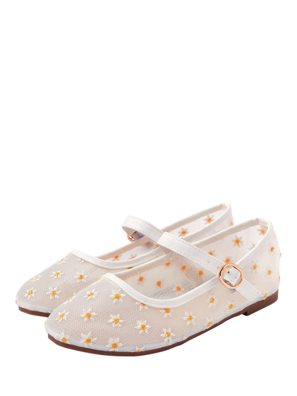 Angels by Accessorize Kids' Daisy Mesh Ballerina Flat Shoes, White - view 2, White