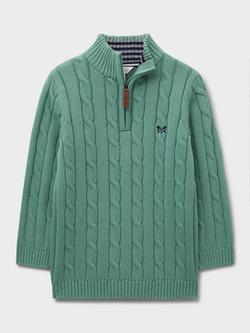 Crew Clothing Kids' Oarsman Cable Knit Half Zip Jumper, Mid Green, Mid Green