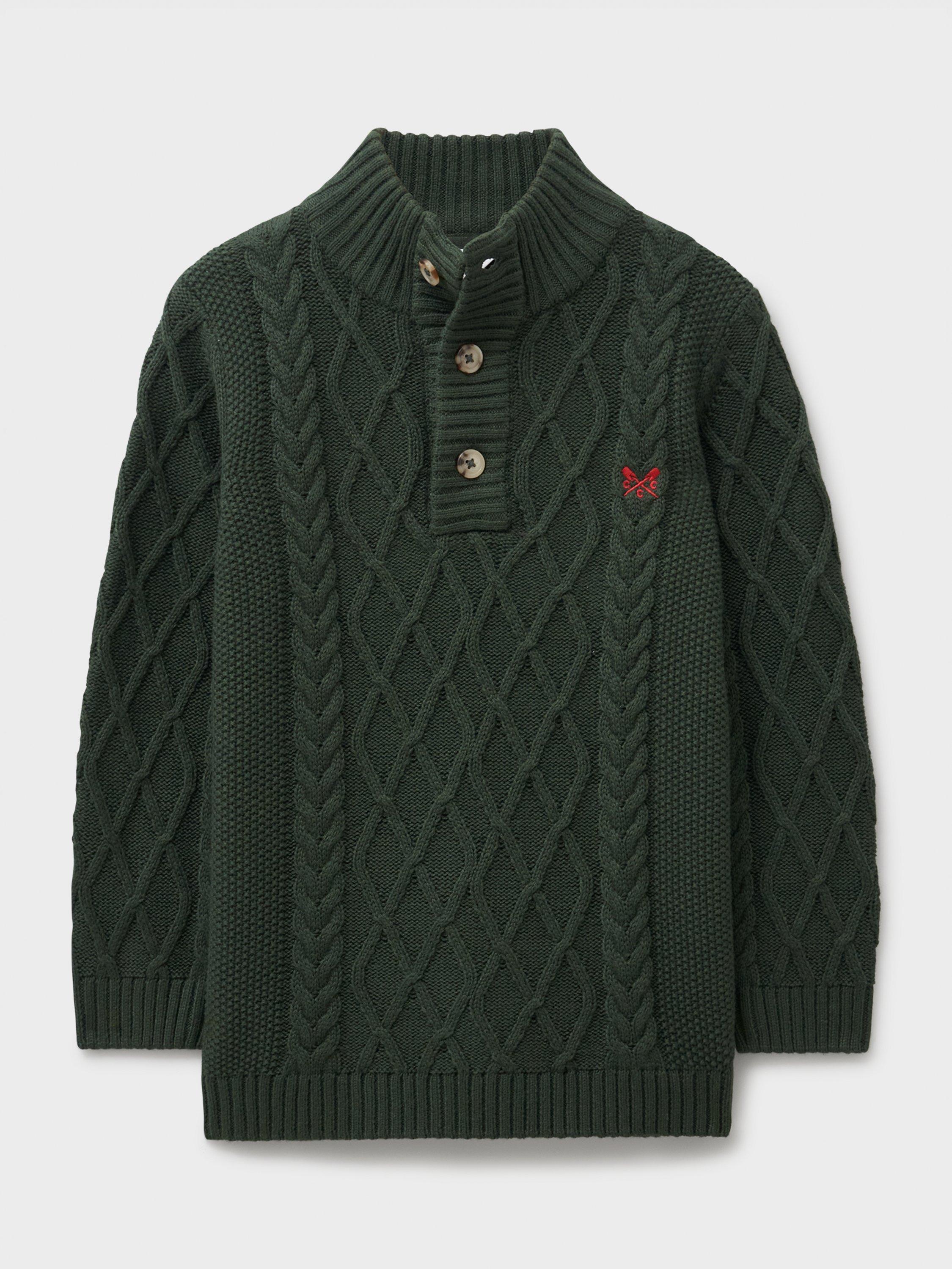 Product image 1 of 3, which shows Crew Clothing Kids' Cotton Blend Half Button Jumper, Mid Green, 3-4 years