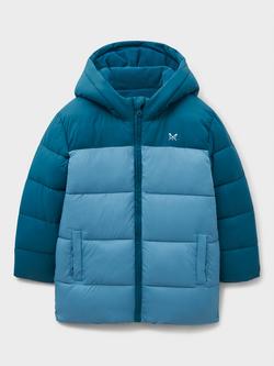 Crew Clothing Kids' Colour Block Puffer Jacket, Teal Blue