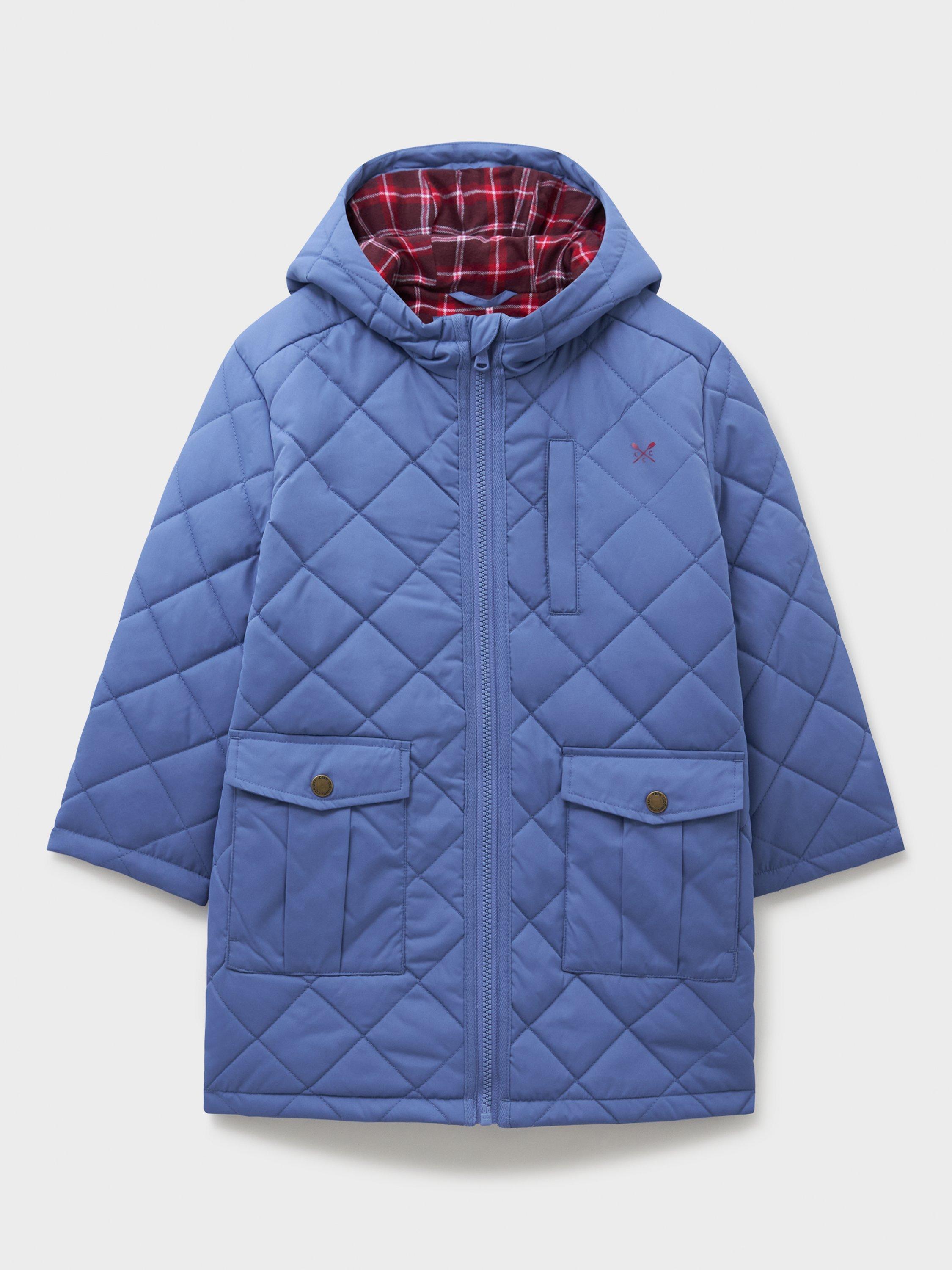 Product image 1 of 3, which shows Crew Clothing Kids' Showerproof Quilted Jacket, Mid Blue, 8-9 years
