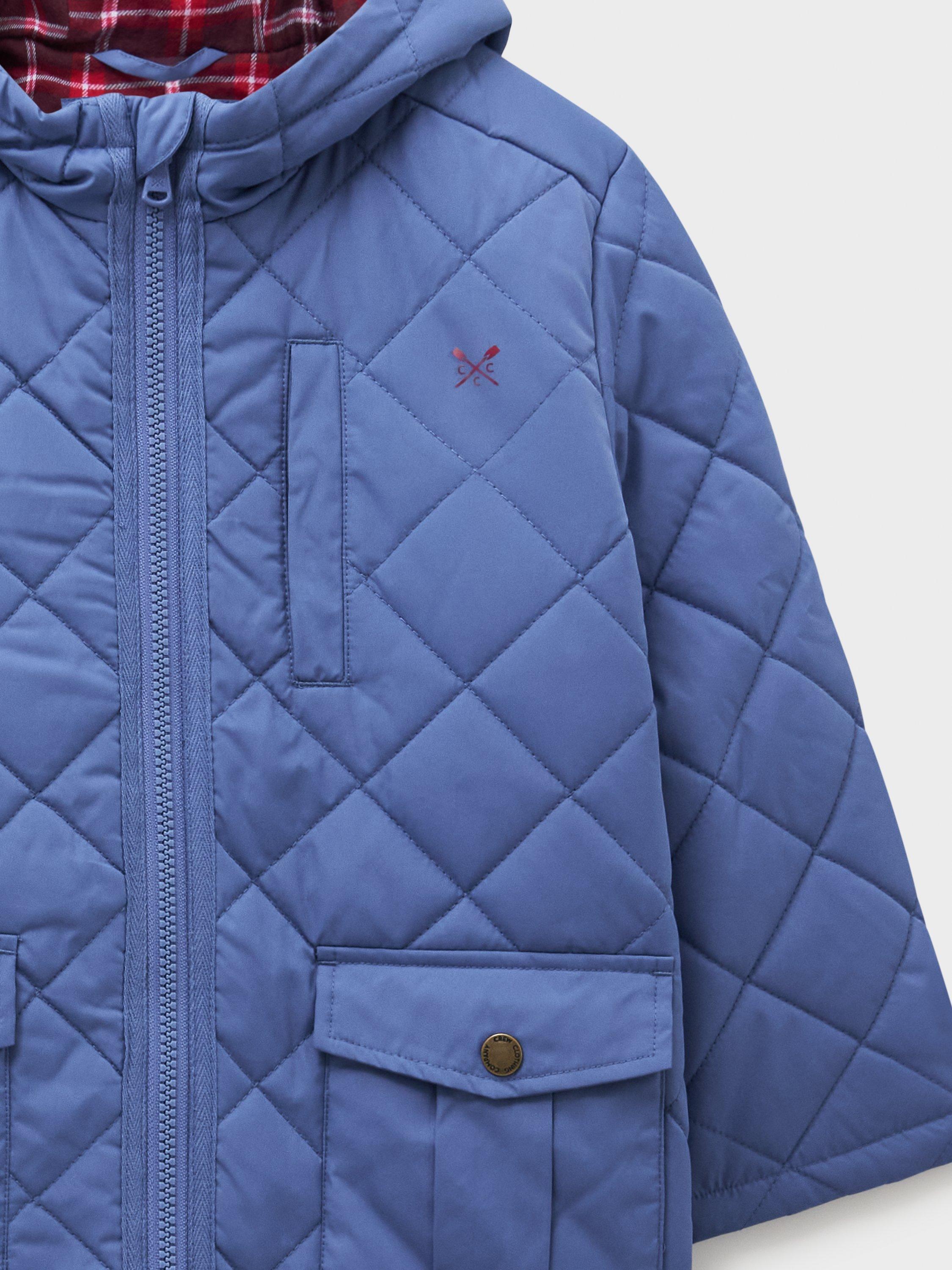 Product image 3 of 3, which shows Crew Clothing Kids' Showerproof Quilted Jacket, Mid Blue, 8-9 years