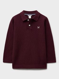 Crew Clothing Kids' Knitted Long Sleeved Polo Shirt, Red Wine, Red Wine