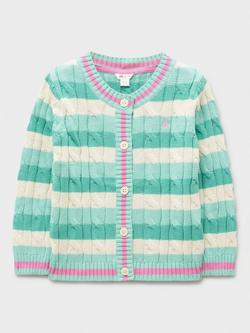 Crew Clothing Kids' Stripe Cable Knit Cardigan, Light Green, Light Green