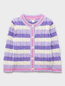 Crew Clothing Kids' Stripe Cable Knit Cardigan, Light Purple, Light Purple