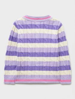 Crew Clothing Kids' Stripe Cable Knit Cardigan, Light Purple - view 2, Light Purple