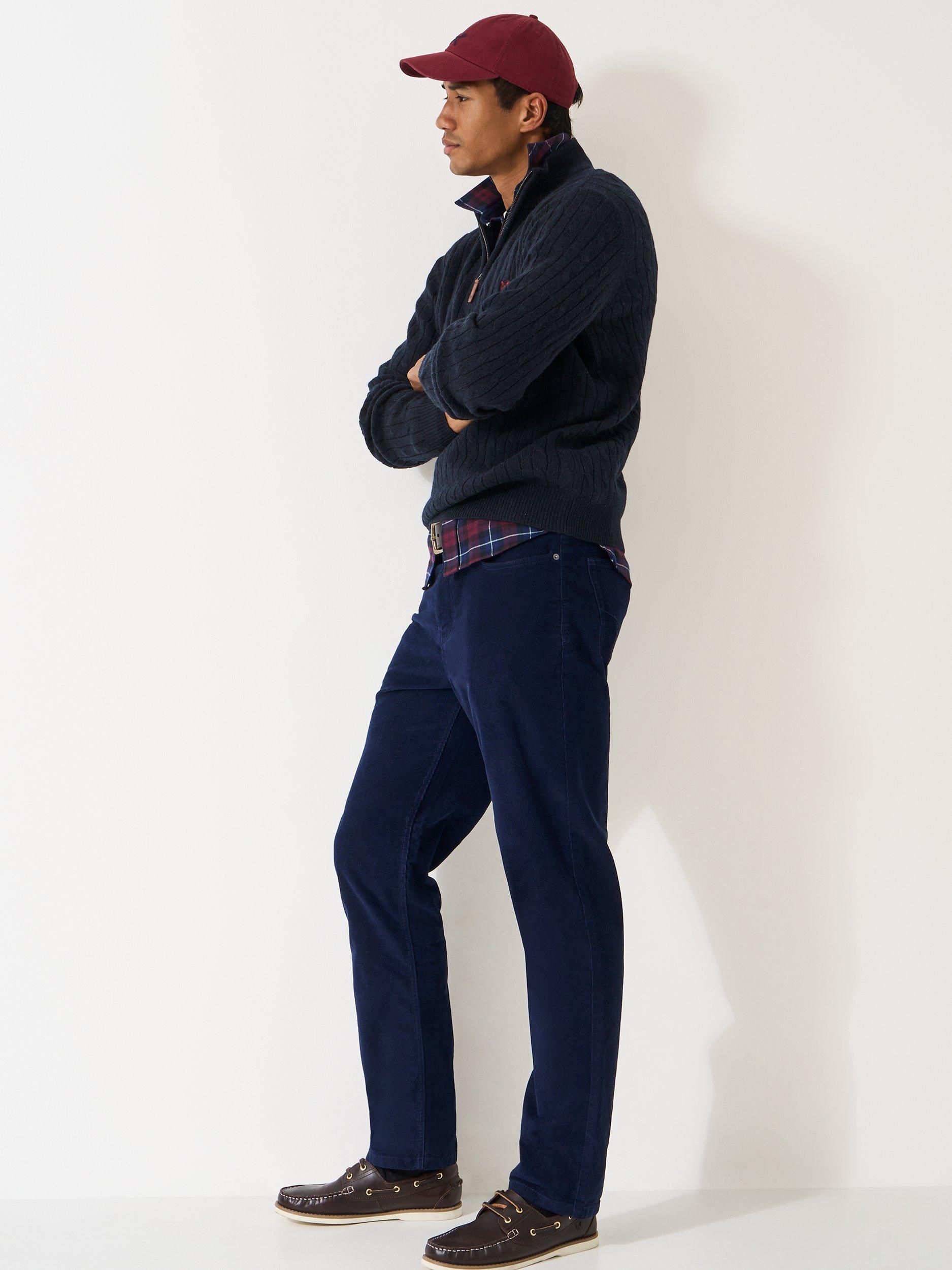 Product image 3 of 5, which shows Crew Clothing Half Zip Lambswool Blend Cable Knit Jumper, Navy, L