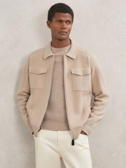 Reiss Calder Boiled Wool Twin Pocket Cardigan, Soft Camel Brown