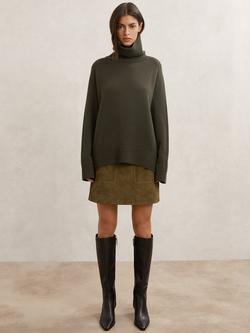 Reiss Brooklyn Roll Neck Wool Rich Jumper, Khaki Green, Khaki Green