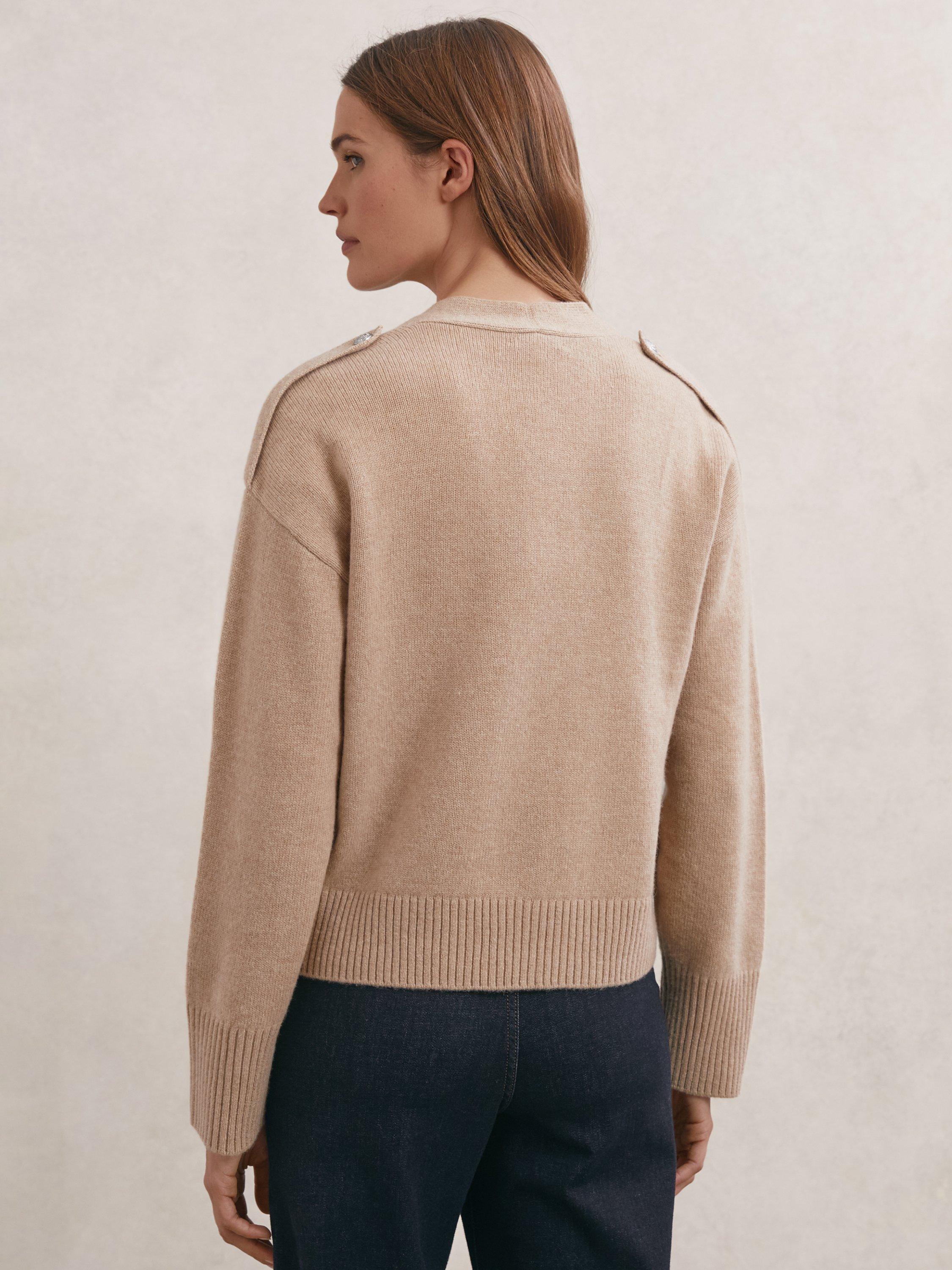 Product image 2 of 5, which shows Reiss Maya Wool Rich Cardigan, Beige Neutral, XS
