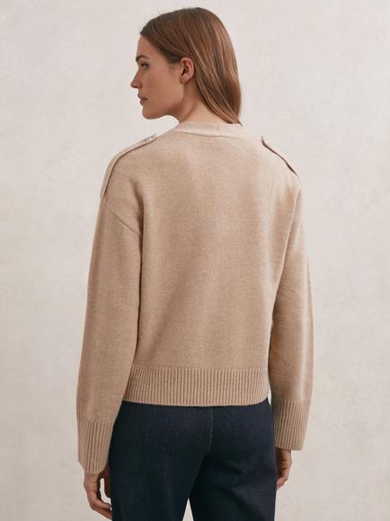 Reiss Maya Wool Rich Cardigan, Beige Neutral - view 2, Beige Neutral
