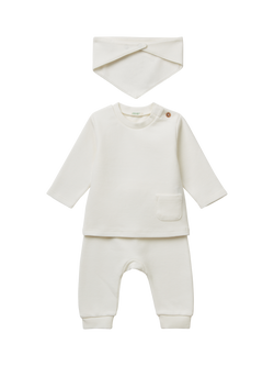 Benetton Baby Cotton Top & Joggers with Bib Set - view 2, White
