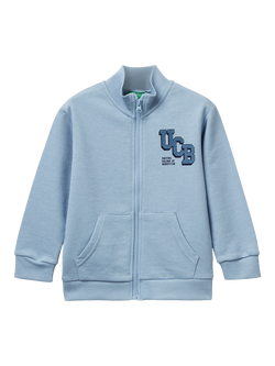 Benetton Kids' Cotton High Neck Zipped Sweatshirt, Pale Blue, Pale Blue