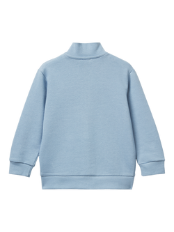 Benetton Kids' Cotton High Neck Zipped Sweatshirt, Pale Blue - view 2, Pale Blue
