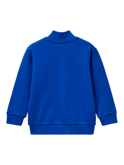 Benetton Kids' Cotton High Neck Zipped Sweatshirt, Blue - view 2, Blue