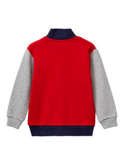 Benetton Kids' Cotton High Neck Zipped Colour Block Sweatshirt, Multi - view 2, Multi