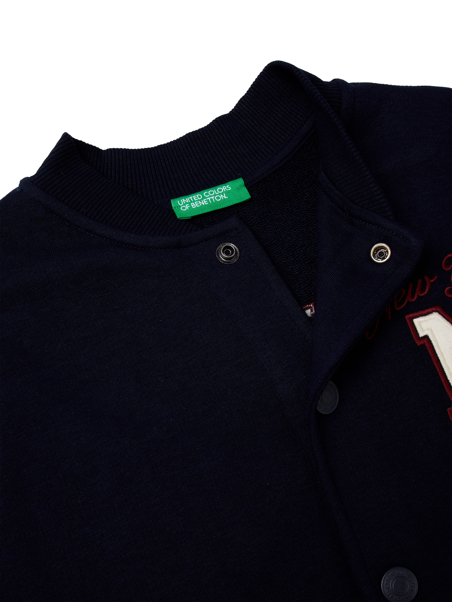 Product image 3 of 3, which shows Benetton Kids' Fleece Contrast Bomber Jacket, Blue, 6-7 years