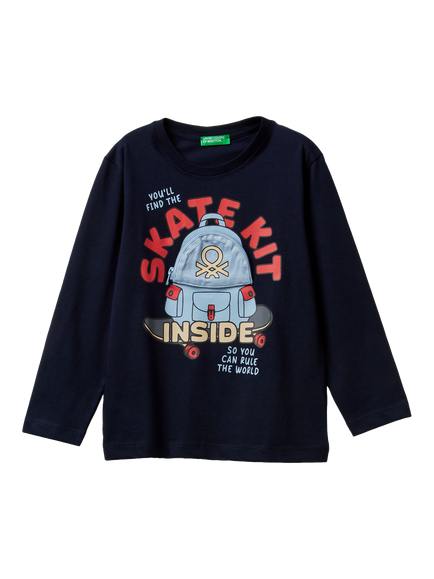 Benetton Kids' Skate Kit Long Sleeve T-Shirt, Blue, Blue