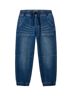 Benetton Kids' Denim Drawstring Joggers, Blue, Blue