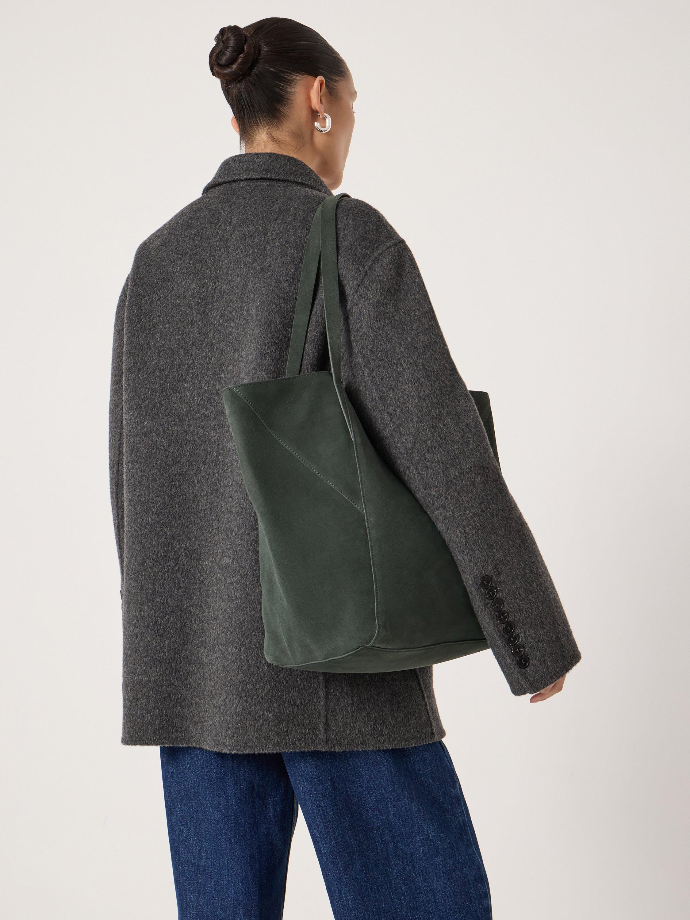 Product image 4 of 6, which shows HUSH Saffie Pure Suede Tote Bag, Green, One Size