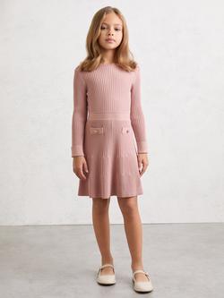Reiss Kids' Charlotte Rib Knit Skater Dress, Pink, Pink