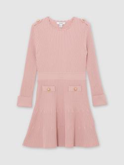 Reiss Kids' Charlotte Rib Knit Skater Dress, Pink - view 2, Pink