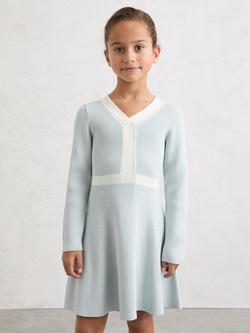 Reiss Kids' Alma Craft Stitch Rib Knit Dress, Pale Blue, Pale Blue