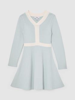 Reiss Kids' Alma Craft Stitch Rib Knit Dress, Pale Blue - view 2, Pale Blue