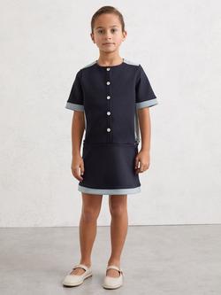Reiss Kids' Levi Premium Interlock Colour Block Button Dress, Navy, Navy