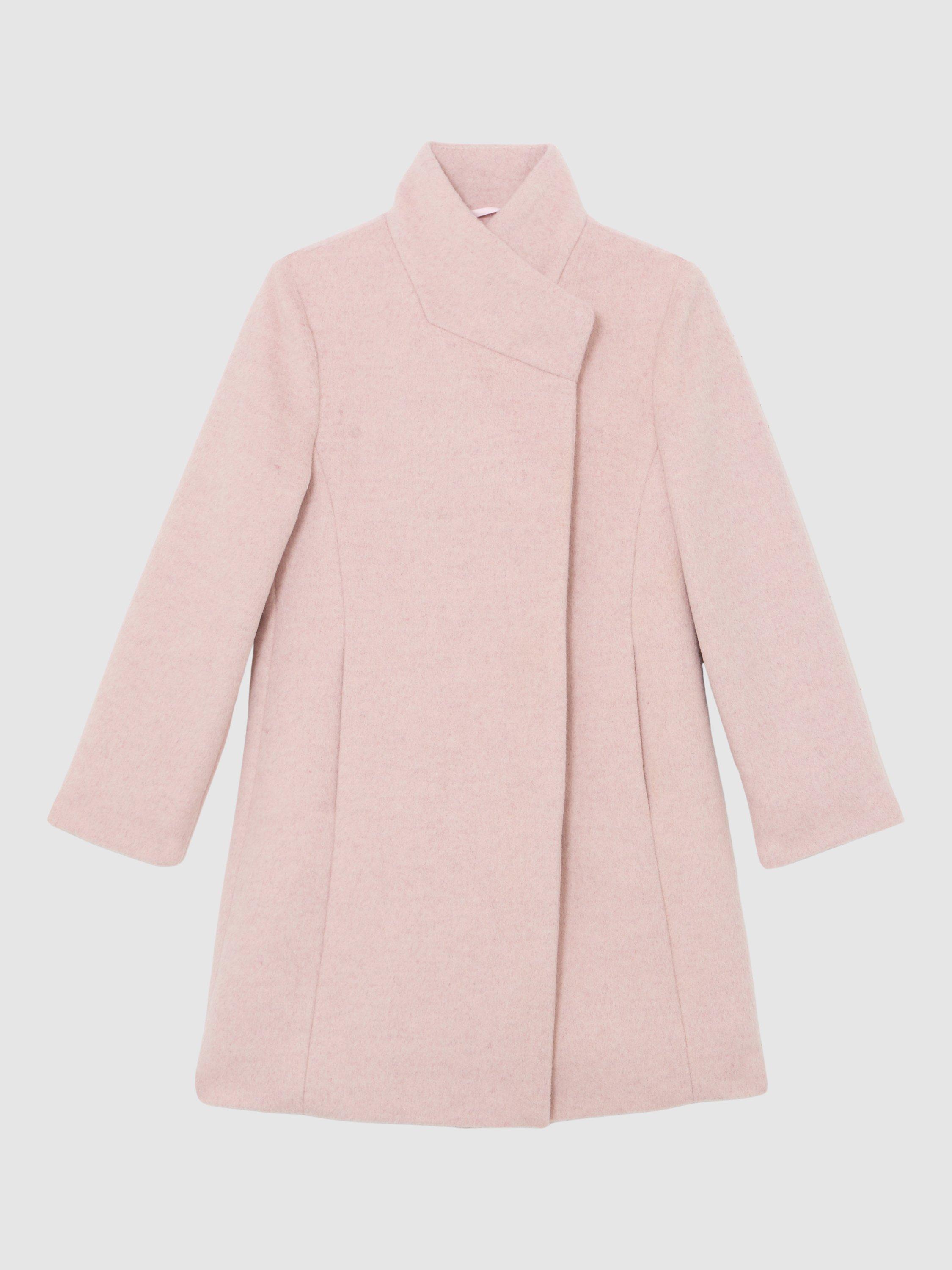 Product image 2 of 4, which shows Reiss Kids' Wool Blend Funnel Neck Coat, Pink, 3-4 years