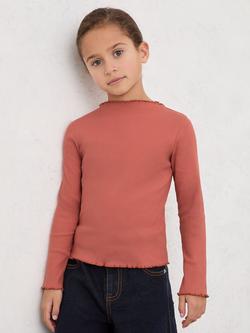 Reiss Kids' Brittany Stretch Cotton Lettuce Trim Ribbed Top, Rose - view 2, Rose