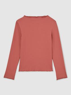 Reiss Kids' Brittany Stretch Cotton Lettuce Trim Ribbed Top, Rose, Rose