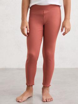 Reiss Kids' Brittany Stretch Cotton Lettuce Trim Ribbed Leggings, Rose, Rose