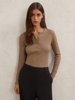 Reiss Rina Henley Top, Taupe Brown, Taupe Brown