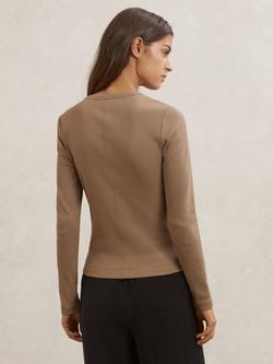 Reiss Rina Henley Top, Taupe Brown - view 2, Taupe Brown
