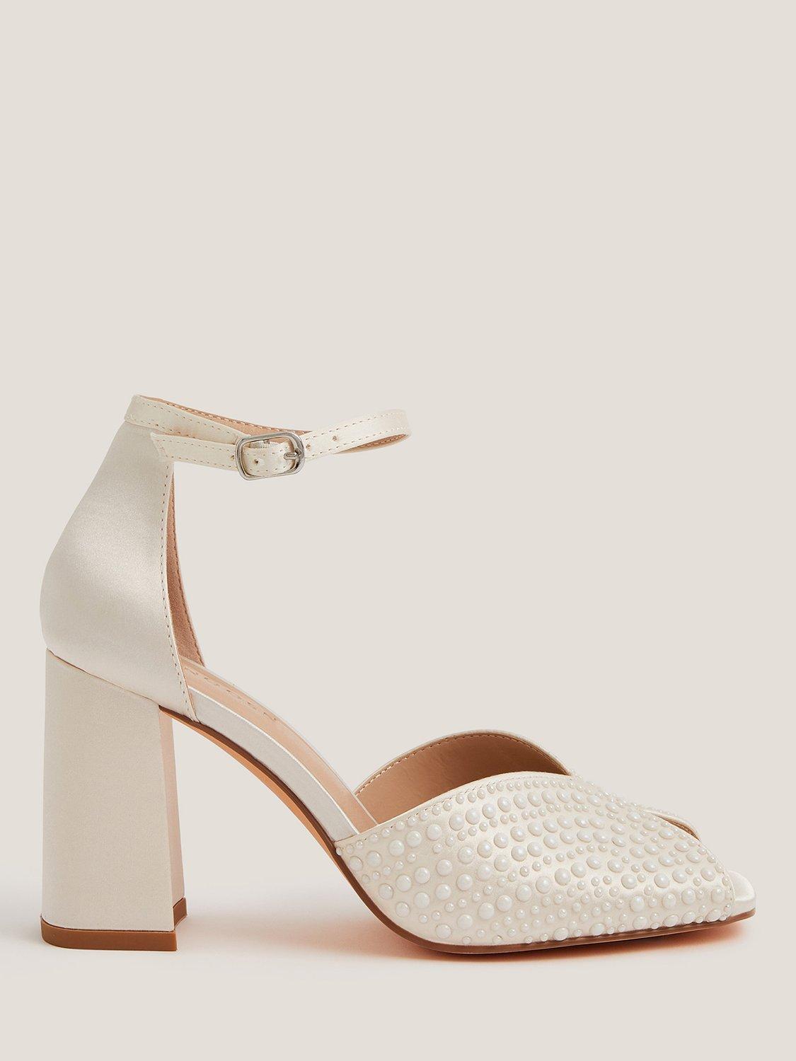 Product image 1 of 3, which shows Monsoon Sena Pearl Block Heeled Sandals, Ivory, 4