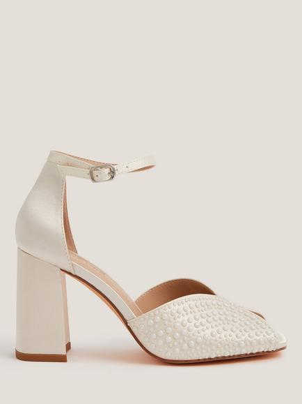 Monsoon Sena Pearl Block Heeled Sandals, Ivory, Ivory
